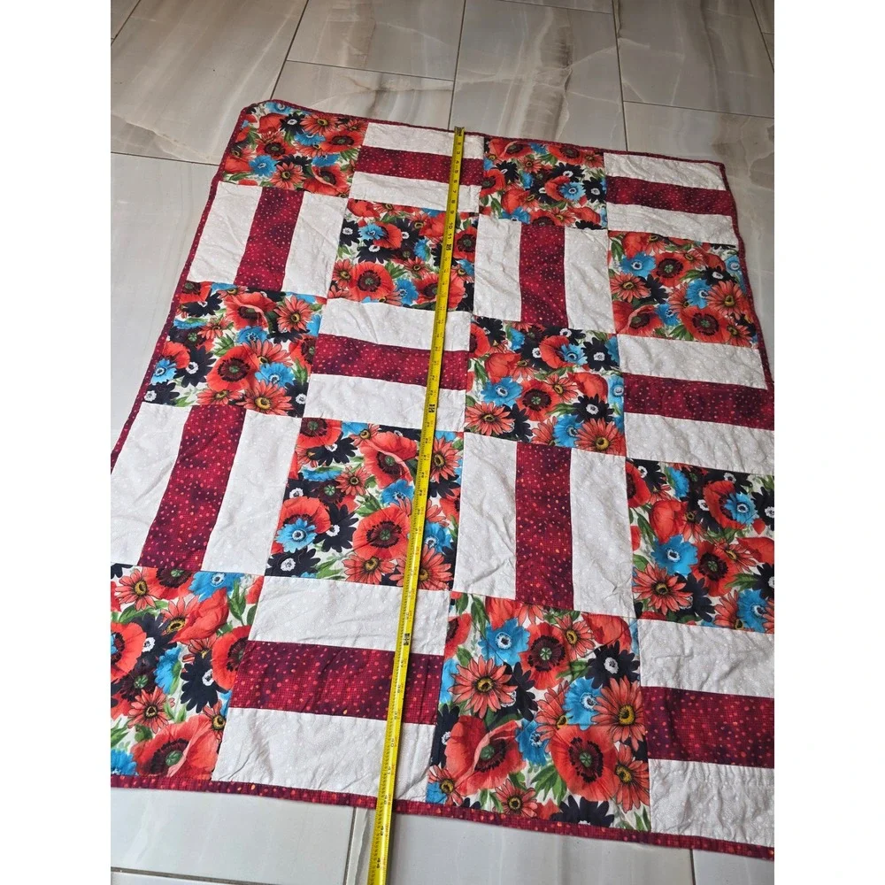 Heritage Springs Handmade Floral Patchwork Quilt Red White Blue Poppy 43x35 W1
